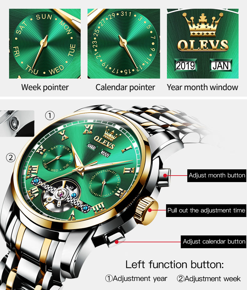 Two Tone Strap - Green Dial Gold Trim