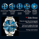 OLEVS 3673 Watches For Men Business Dress Luxury Casual Chronograph Multifunction Analog Quartz Stainless Steel Waterproof Luminous Moon Phase Date Men Wrist Watches Reloj Para Hombre