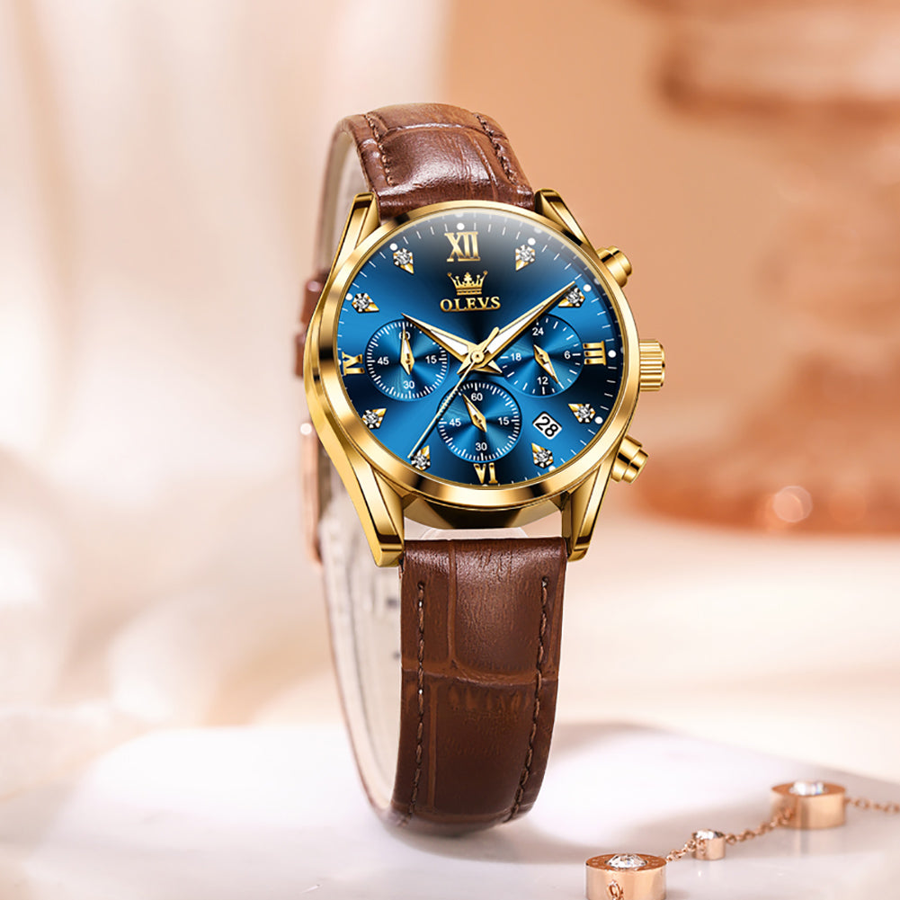  Brown Strap - Blue Dial Gold Trim