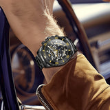 OLEVS 6715 Automatic Watches for Men Skeleton Self Winding Mechanical Fashion Dress Chronograph Moon Phase Stainless Steel Waterproof Luminous Mens Wrist Watches Gift Reloj Para Hombre