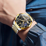 Two Tone Strap-Black Dial Gold Trim