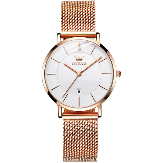 OLEVS Relógio feminino vestido de luxo ouro rosa feminino fino fino e leve  relógio de malha de aço inoxidável moda impermeável relógio de pulso  feminino preto branco azul rosto, pulseira ajustável