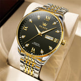 Two Tone Strap-Black Dial Gold Trim