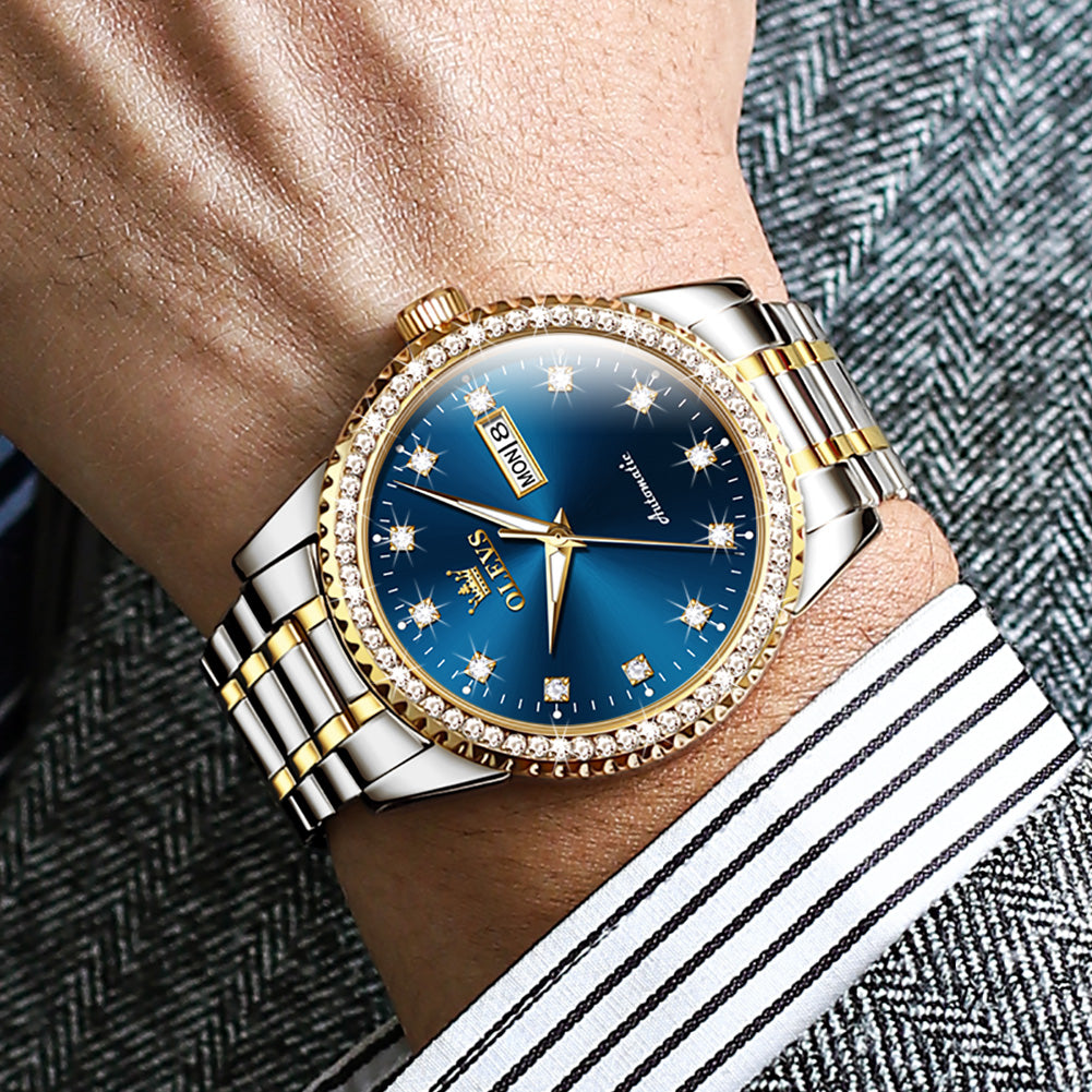 Two Tone Strap-Blue Dial Gold Trim