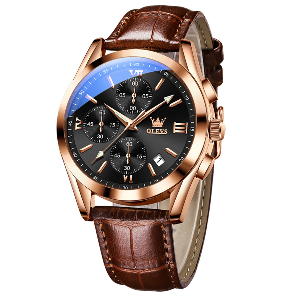 Brown Strap-Black Dial Rose Trim