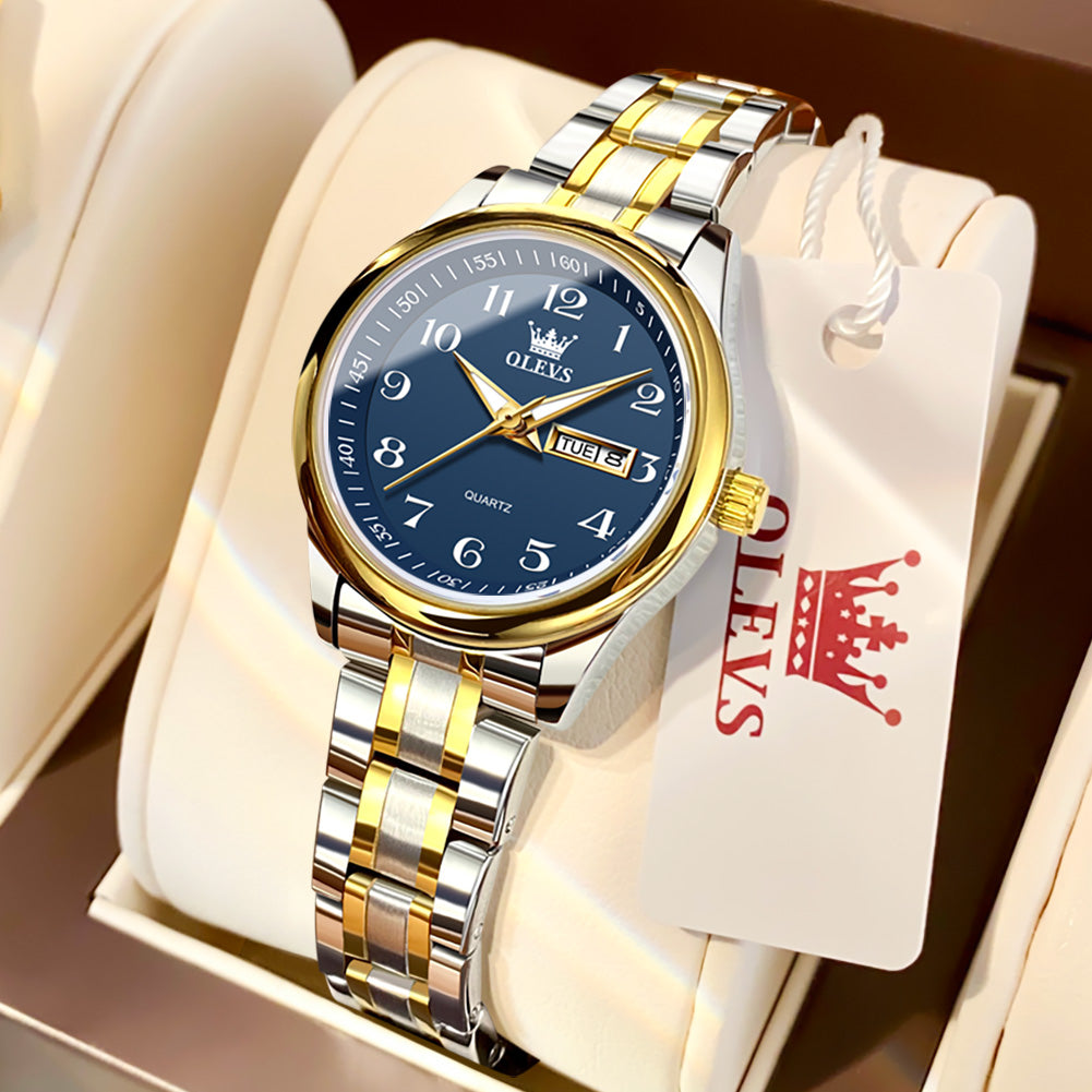 Two Tone Strap-Blue Dial Gold Trim