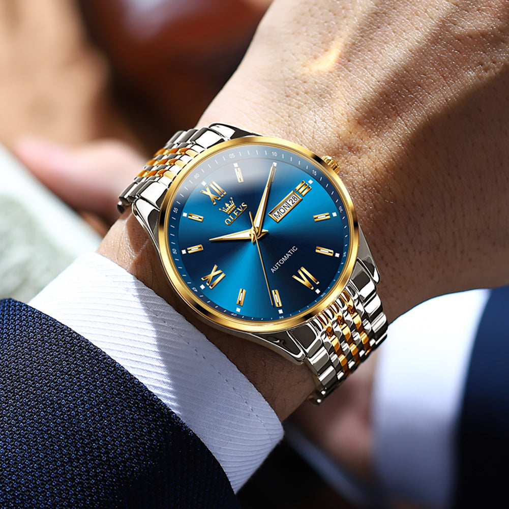 Two Tone Strap-Blue Dial Gold Trim