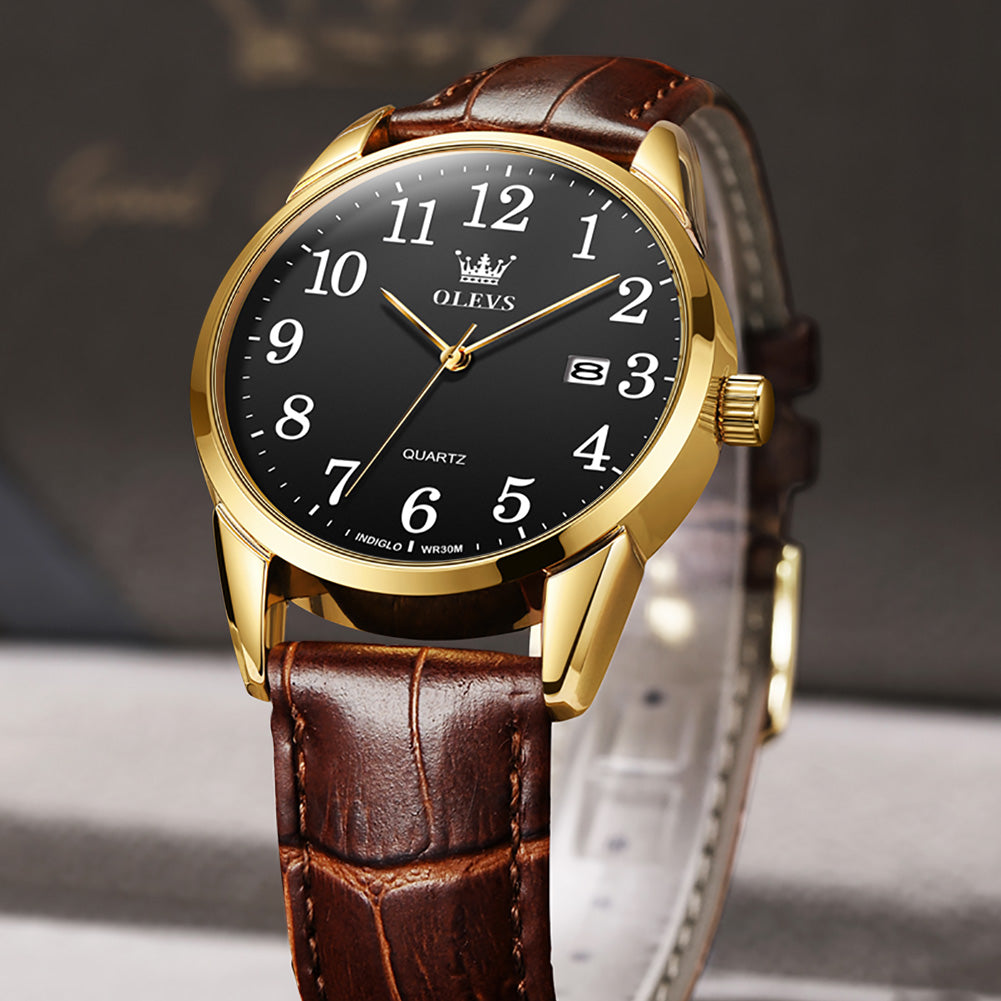 Brown Strap-Black Dial Gold Trim