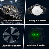 OLEVS 3673 Watches For Men Business Dress Luxury Casual Chronograph Multifunction Analog Quartz Stainless Steel Waterproof Luminous Moon Phase Date Men Wrist Watches Reloj Para Hombre