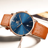 OLEVS  5869 Watches for Men Minimalist Ultra Thin Fashion Casual Analog Quartz Date Watch Waterproof Slim Simple Big Face Dress Mens Wrist Watches with Retro Leather Band for Men Reloj para Hombre