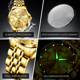 OLEVS 3620 Watches for Men Business Dress Analog Quartz Date Stainless Steel Easy Read Waterproof Luminous Luxury Casual Mens Wrist Watches Reloj Para Hombre Gold/Silver/Blue