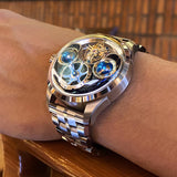 OLEVS 6806 Watches for Men Skeleton Self Winding Automatic Mechanical Luxury Dress Sapphire Crystal Diamond Waterproof Luminous Stainless Steel Band Wirst Watch Gift for Men