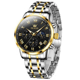 OLEVS Men Watch 5529 Stainless Steel Chronograph Roman Numerals Moon Phases Analog Quartz Dress Watch for Men