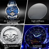 OLEVS 6690 Mens Automatic Watches Self-Winding Starry Sky Diamond Skeleton Luxury Wrist Watch Waterproof Luminous