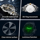 OLEVS 3673 Watches For Men Business Dress Luxury Casual Chronograph Multifunction Analog Quartz Stainless Steel Waterproof Luminous Moon Phase Date Men Wrist Watches Reloj Para Hombre