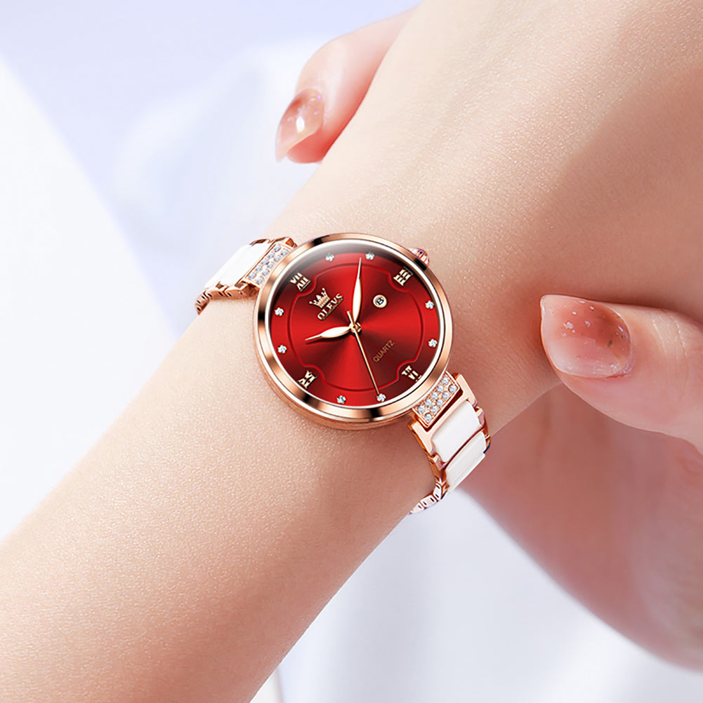 Two Tone Strap-Red Dial Rose gold Trim