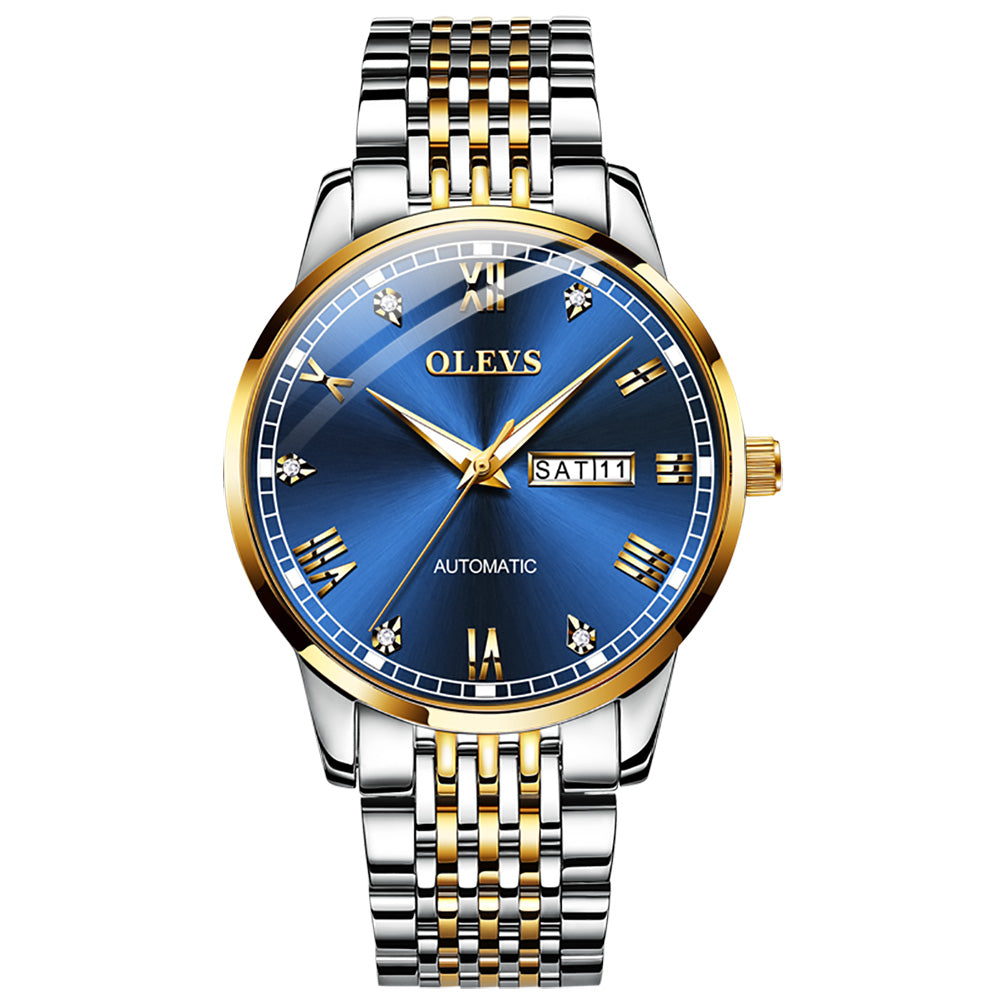 Two Tone Strap-Blue Dial Gold Trim