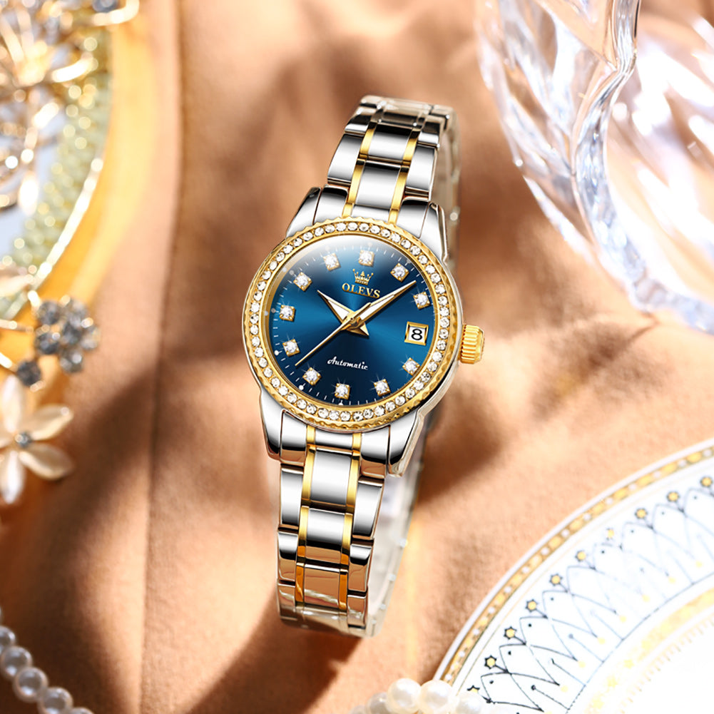 Two Tone Strap-Blue Dial Gold Trim