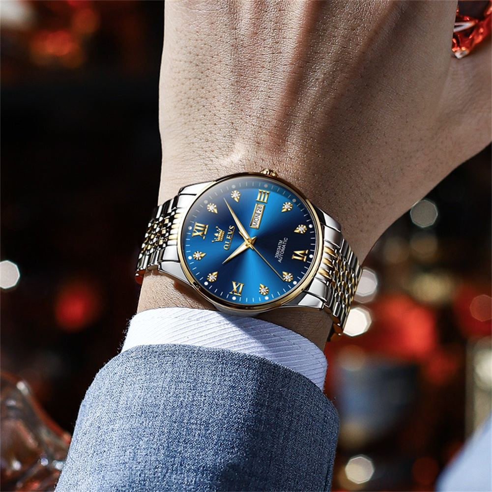 Two Tone Strap-Blue Dial Gold Trim