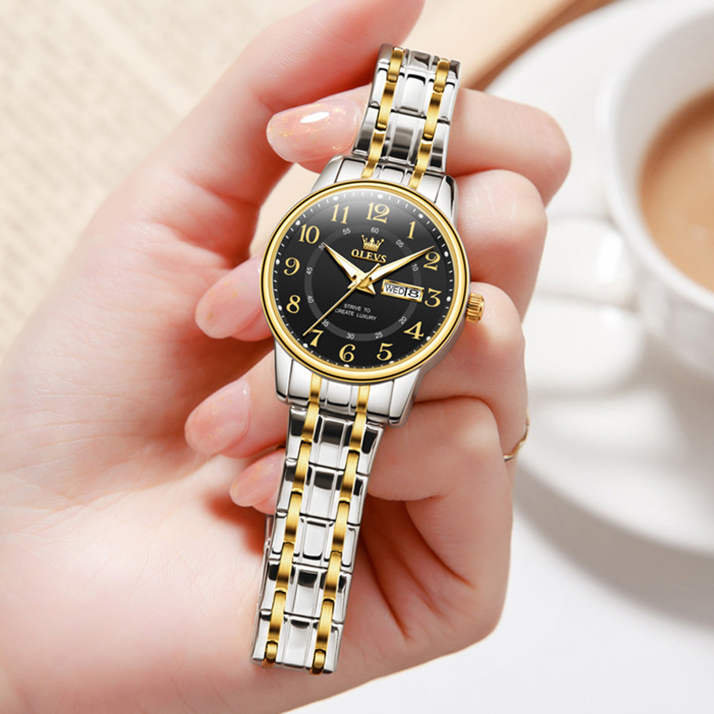 Two Tone Strap-Black Dial Gold Trim