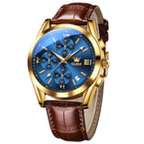 Brown Strap-Blue Dial Gold Trim