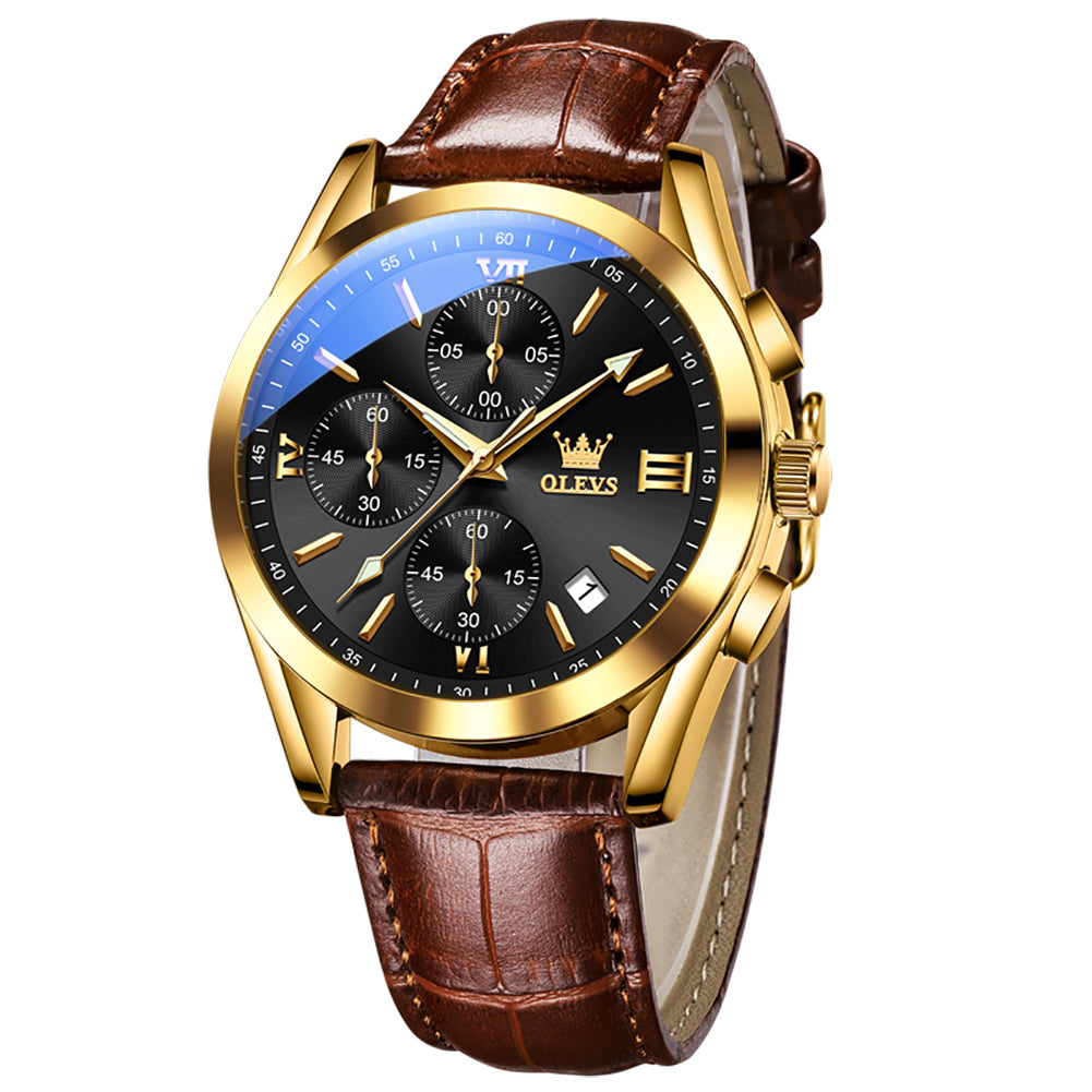 Brown Strap-Black Dial Gold Trim