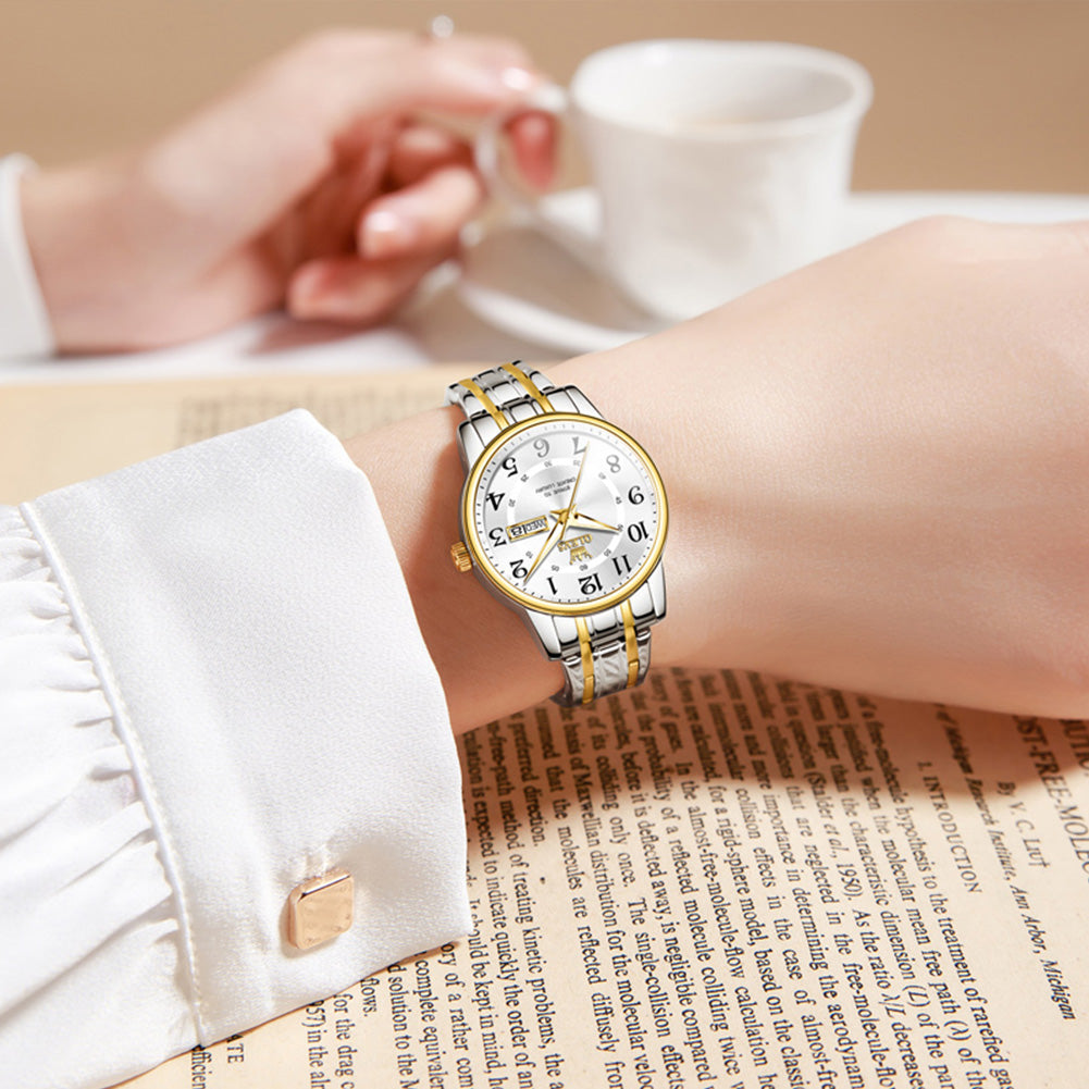 Two Tone Strap-White Dial Gold Trim