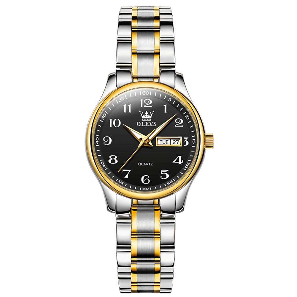 Two Tone Strap-Black Dial Gold Trim