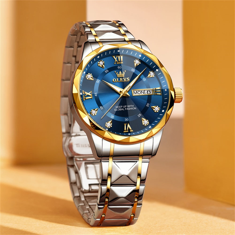 Two Tone Strap-Blue Dial Gold Trim