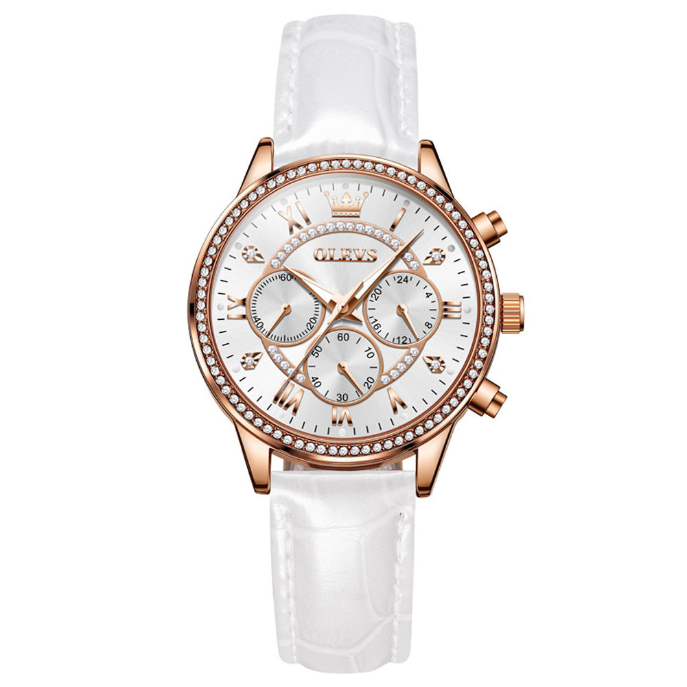 Silver Strap-White Dial Rose gold Trim