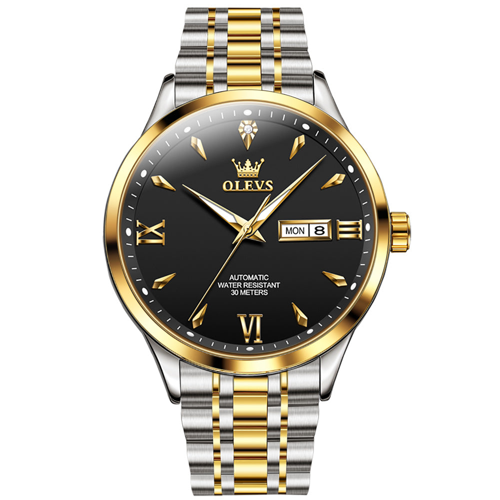 Two Tone Strap-Black Dial Gold Trim