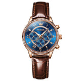 Brown Strap-Blue Dial Rose gold Trim