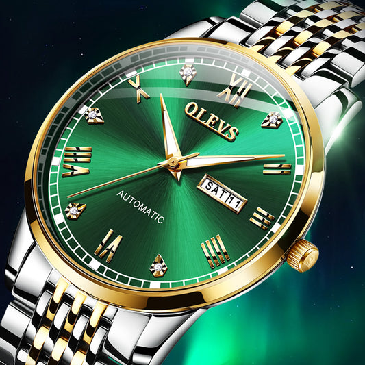 Two Tone Strap-Green Dial Gold Trim