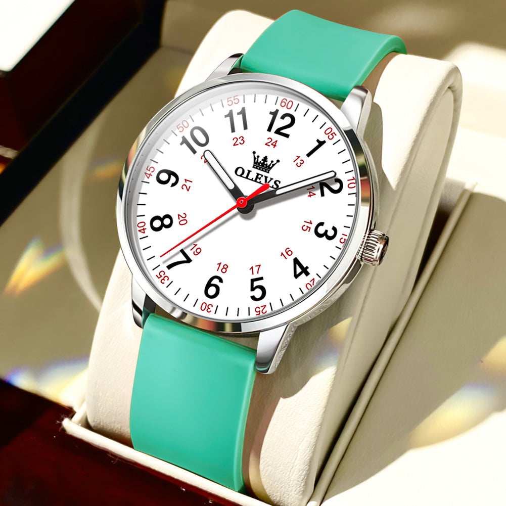 Green Strap-White Dial Silver Trim