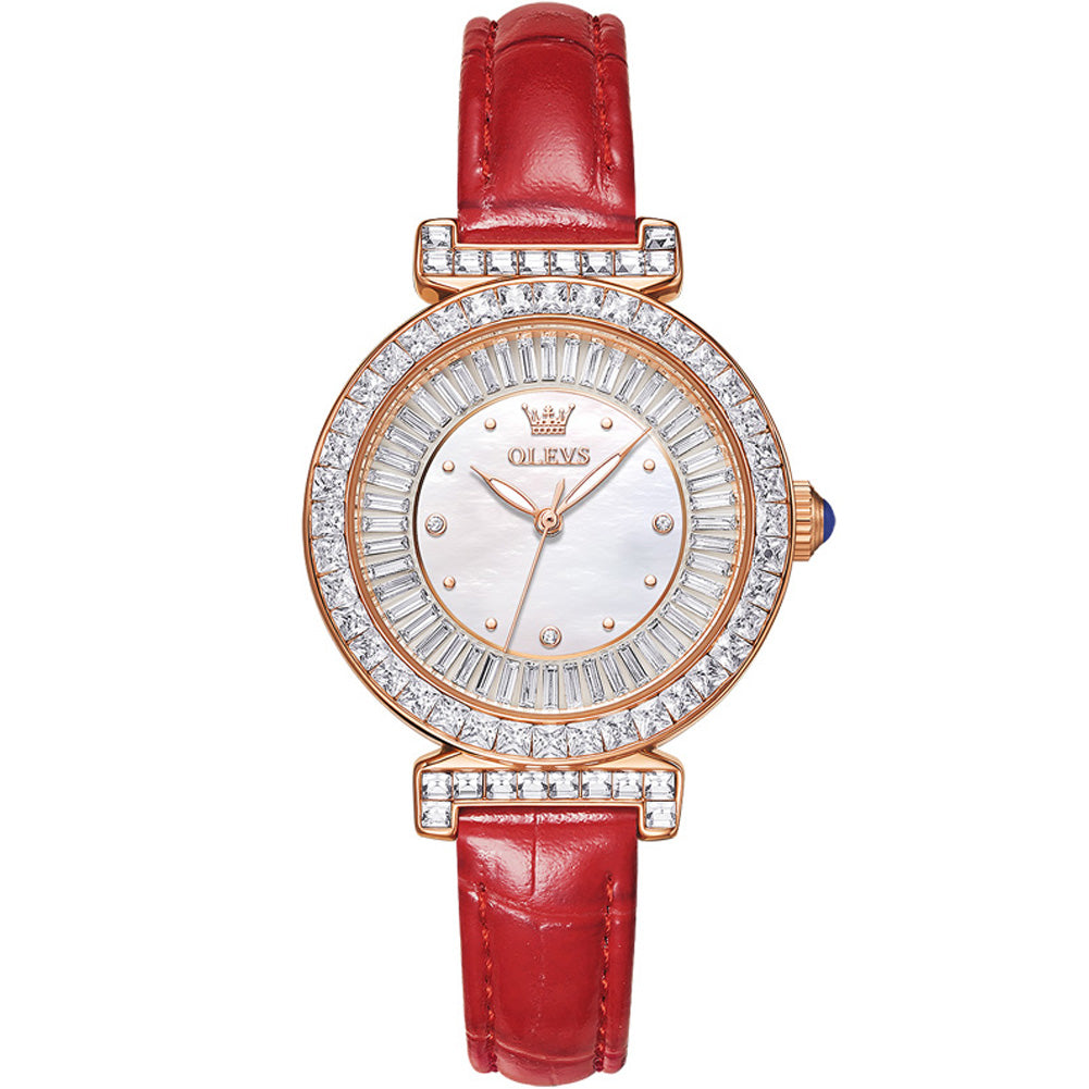 Red Strap-White Dial Rose gold Trim