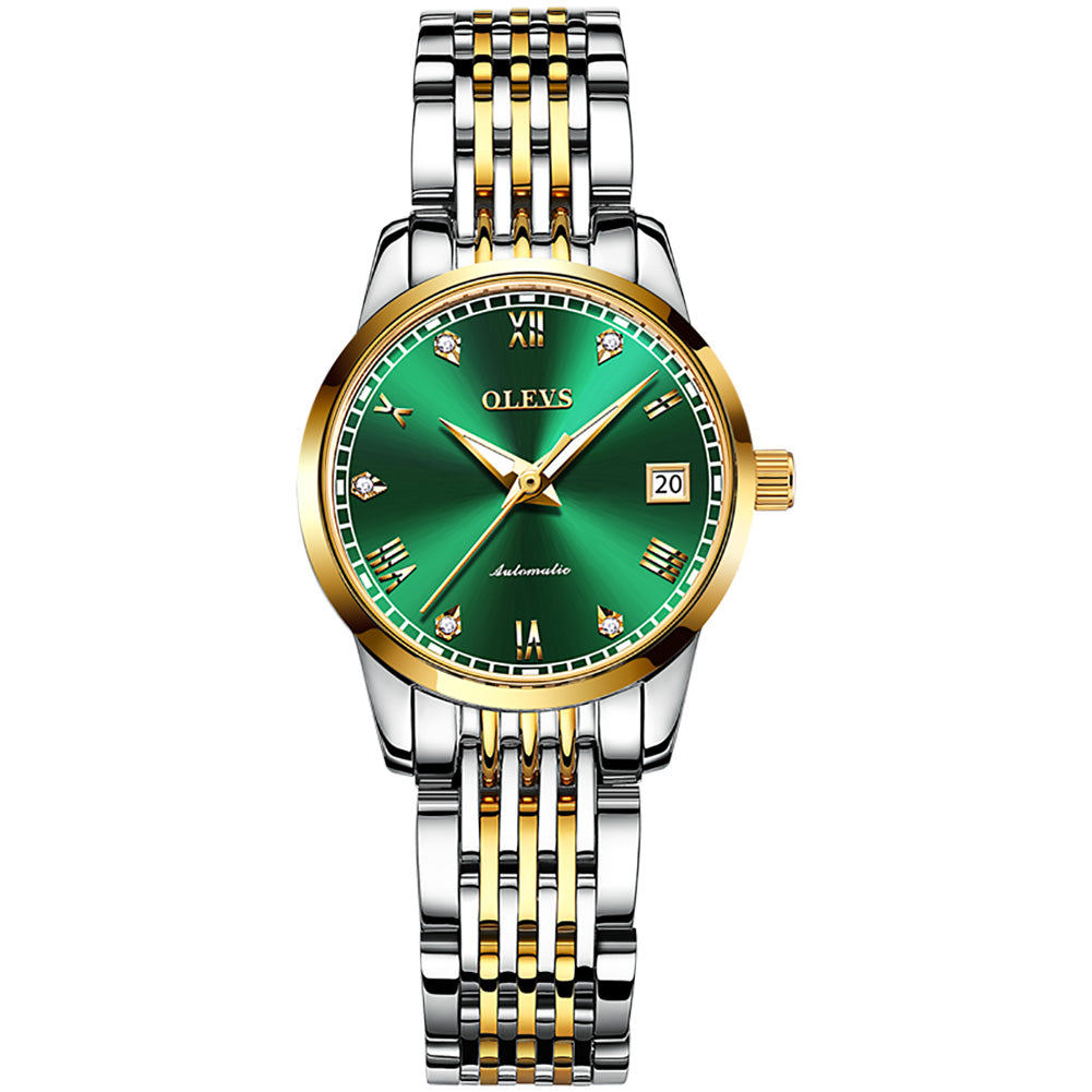 Two Tone Strap-Green Dial Gold Trim