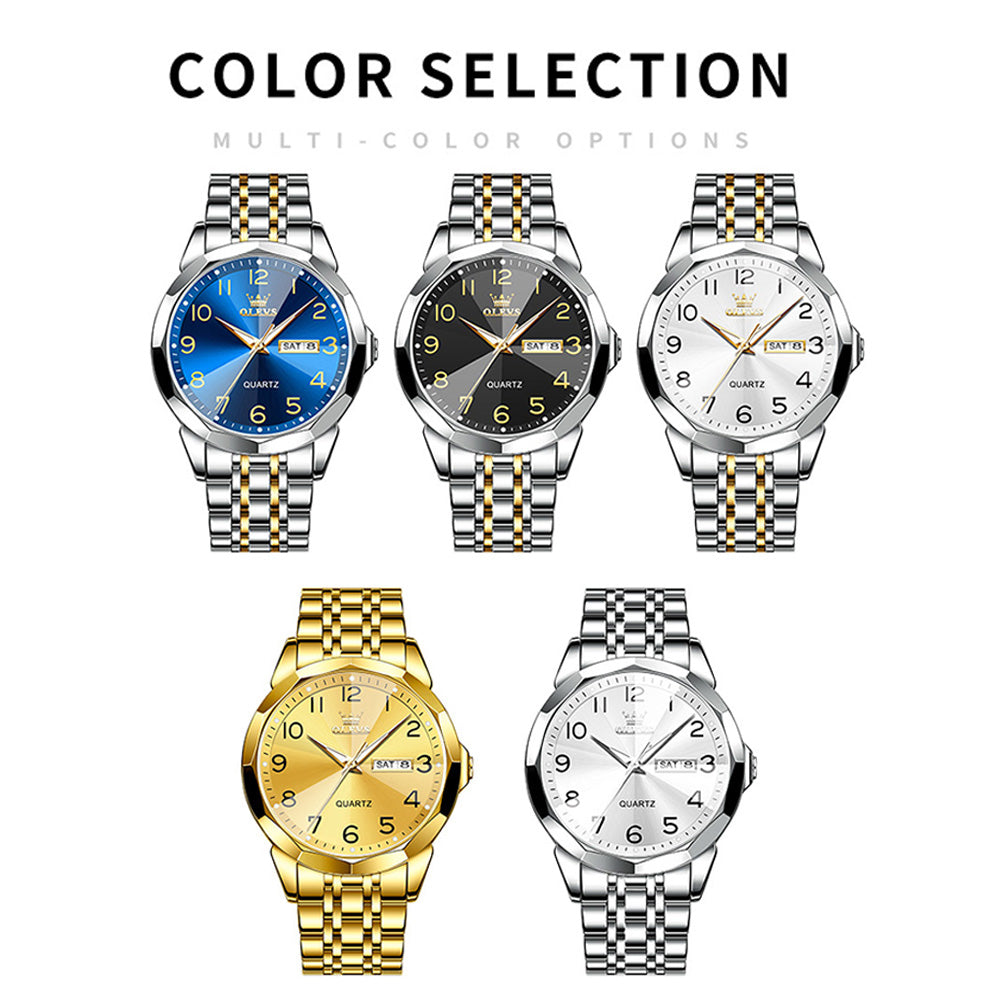 OLEVS メンズ 腕時計 9970 高品質 クオーツ カジュアル ビジネス 時計 ステンレス ウォッチ シルバー × ホワイト