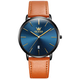 OLEVS  5869 Watches for Men Minimalist Ultra Thin Fashion Casual Analog Quartz Date Watch Waterproof Slim Simple Big Face Dress Mens Wrist Watches with Retro Leather Band for Men Reloj para Hombre