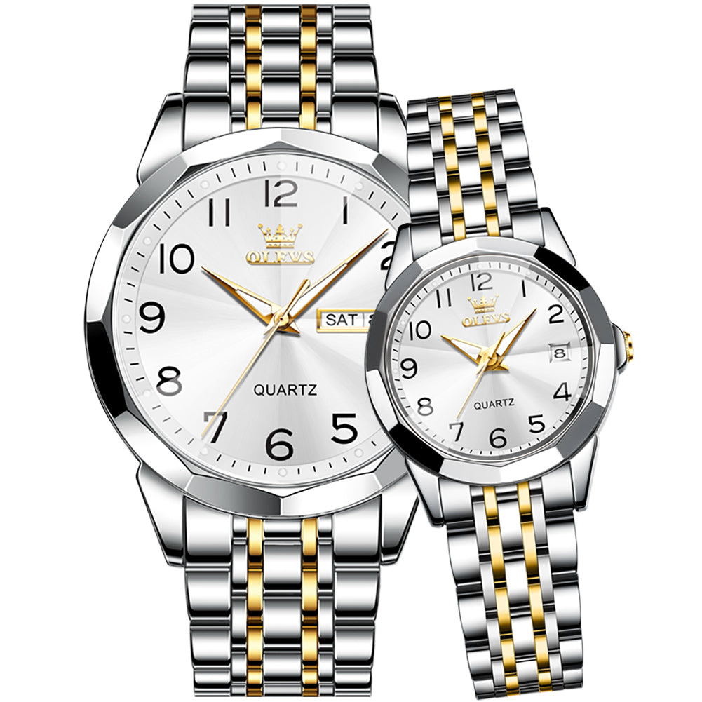 OLEVS 9970Couple Watch Valentines Couple Matching Watches His and Her Couple Set Wrist Watch Men and Women Lovers Wedding Waterproof Romantic Gifts Set of 2
