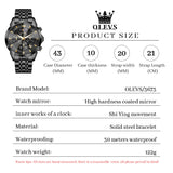 OLEVS 3673 Watches For Men Business Dress Luxury Casual Chronograph Multifunction Analog Quartz Stainless Steel Waterproof Luminous Moon Phase Date Men Wrist Watches Reloj Para Hombre