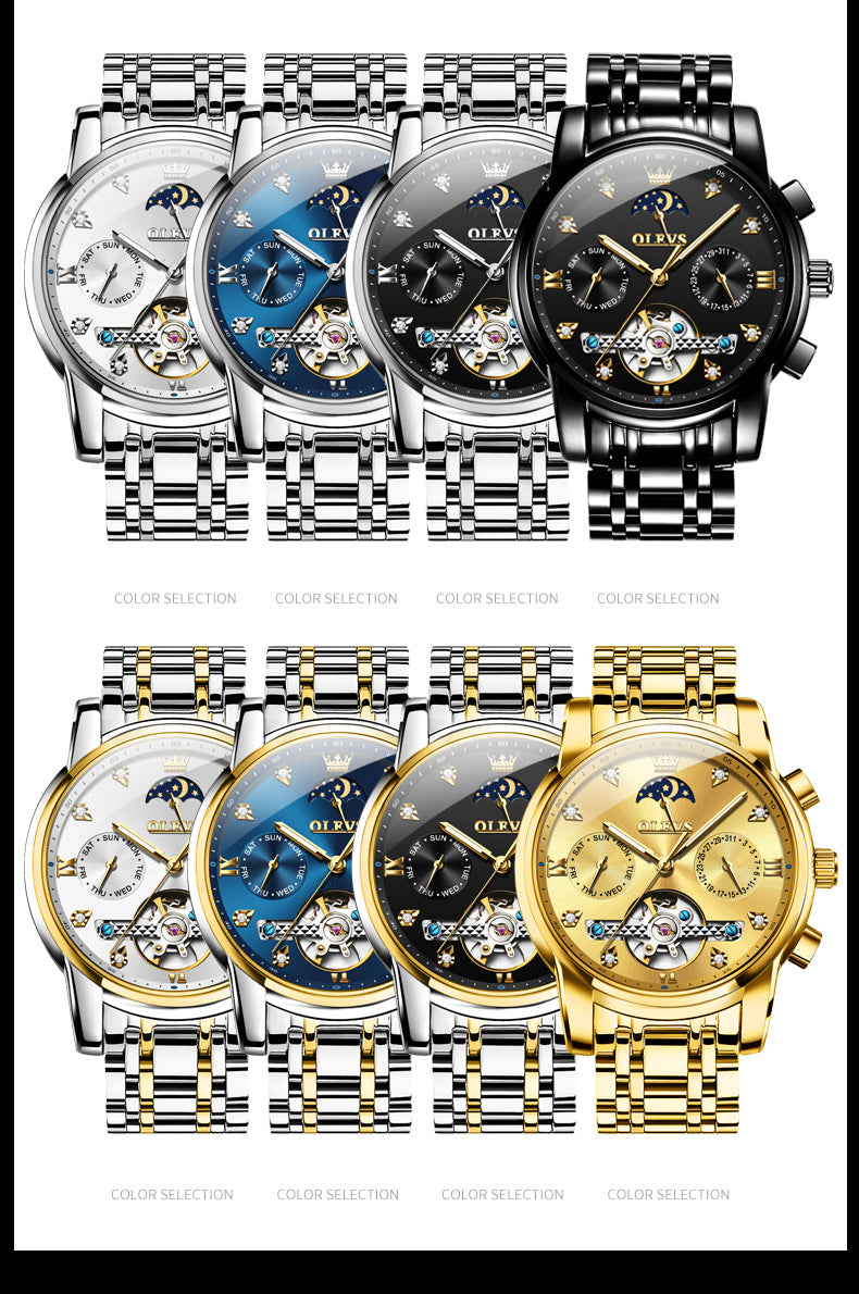 OLEVS Men's Watches Automatic Mechanical Business Wristwatch Waterproof  Stainless Steel Watch For Man Skeleton Calendar 6678 - AliExpress