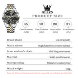 OLEVS 3673 Watches For Men Business Dress Luxury Casual Chronograph Multifunction Analog Quartz Stainless Steel Waterproof Luminous Moon Phase Date Men Wrist Watches Reloj Para Hombre