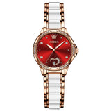 Two Tone Strap-Red Dial Rose gold Trim