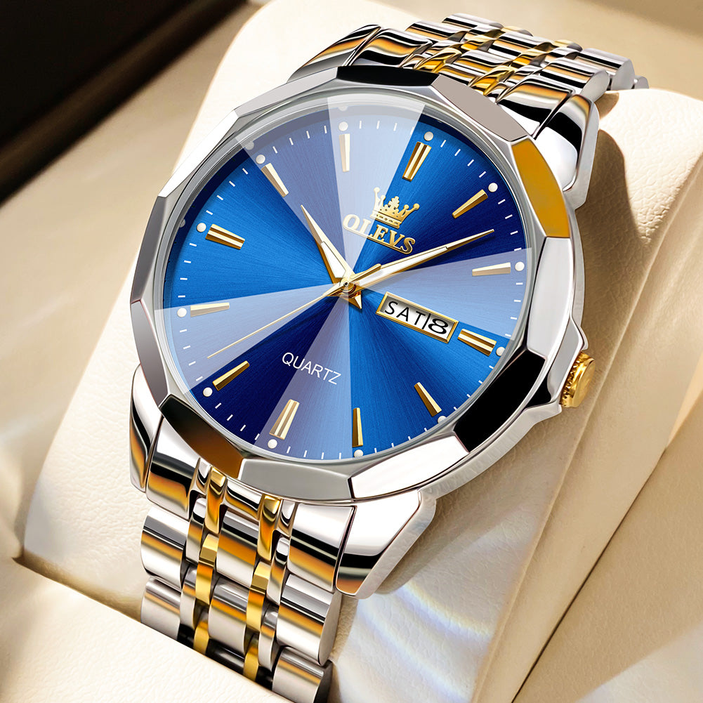 Two Tone Strap-Blue Dial Silver Trim