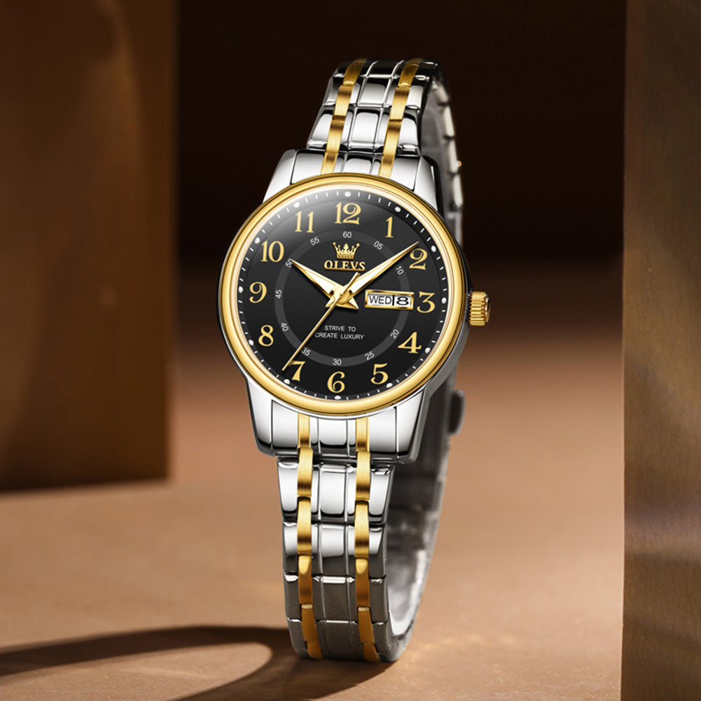 Two Tone Strap-Black Dial Gold Trim