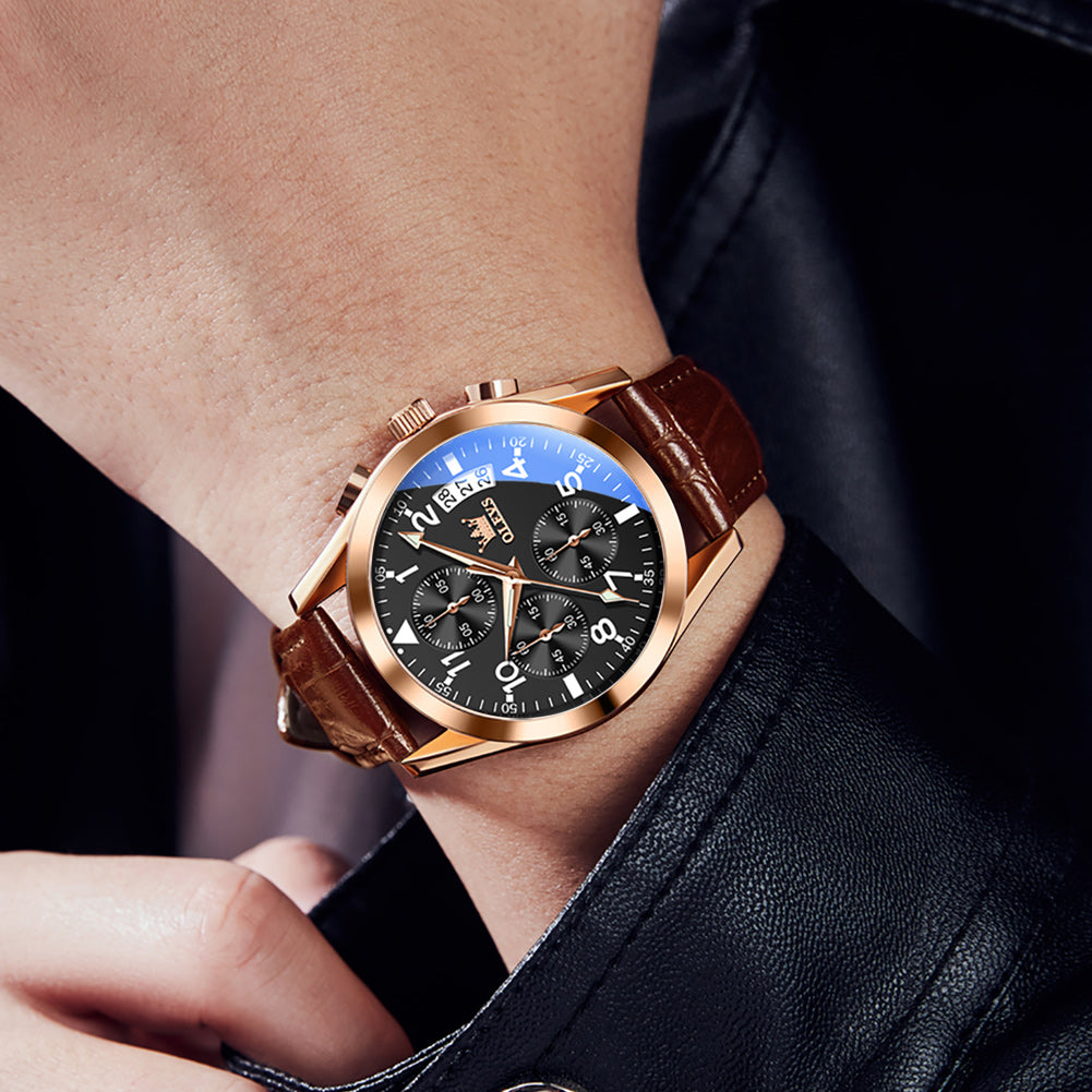 Brown Strap-Black Dial Rose gold Trim