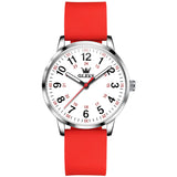 Red Strap-White Dial Silver Trim