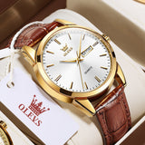 Brown Strap-White Dial Gold Trim