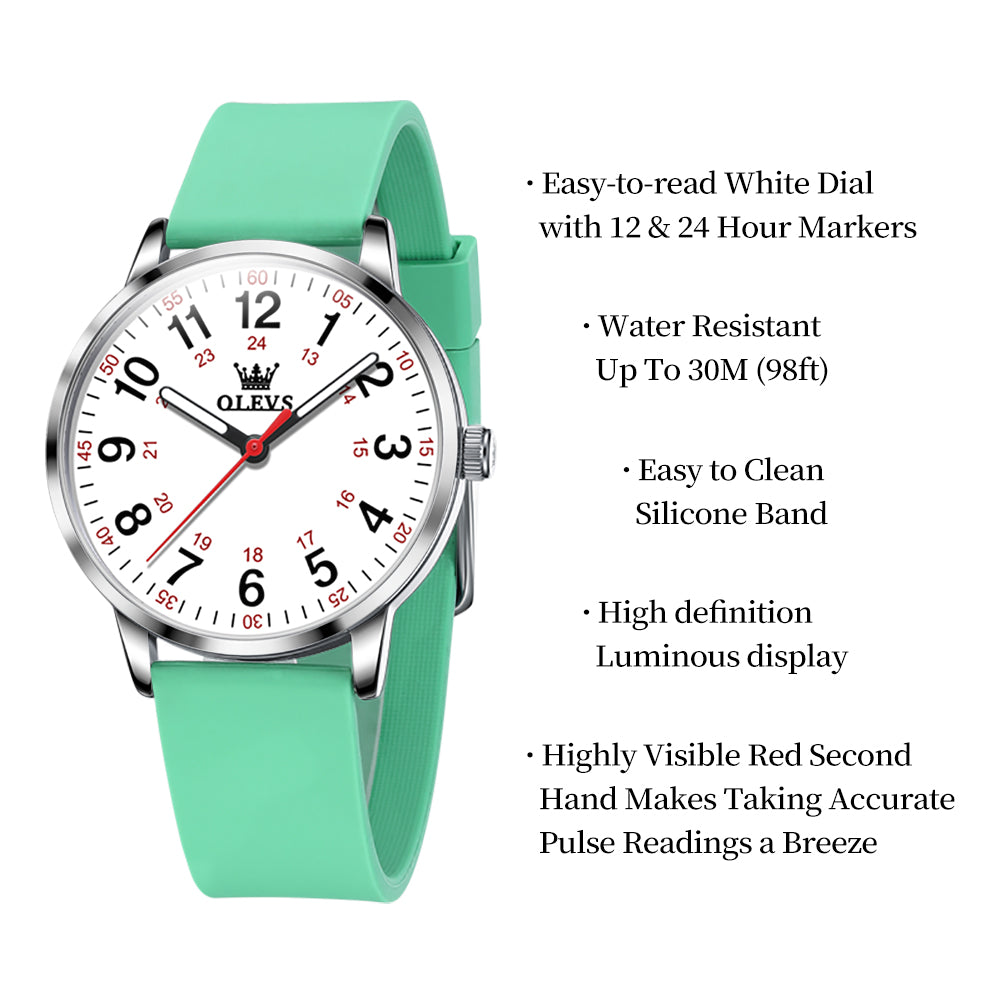 Green Strap-White Dial Silver Trim