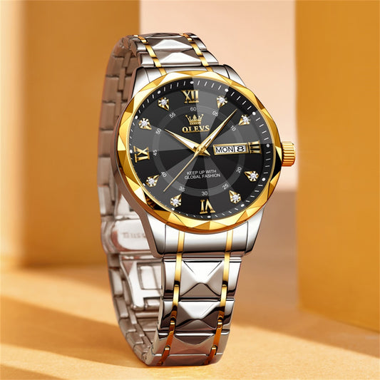 Two Tone Strap-Black Dial Gold Trim